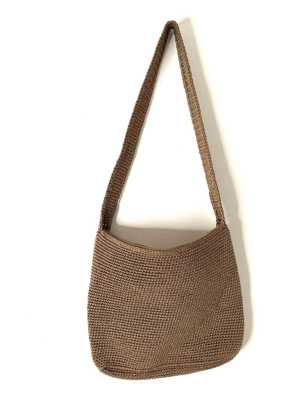 The Sak Taupe Crochet Knit Shoulder Bag Woven Hobo Purse Boho Everyday Tote